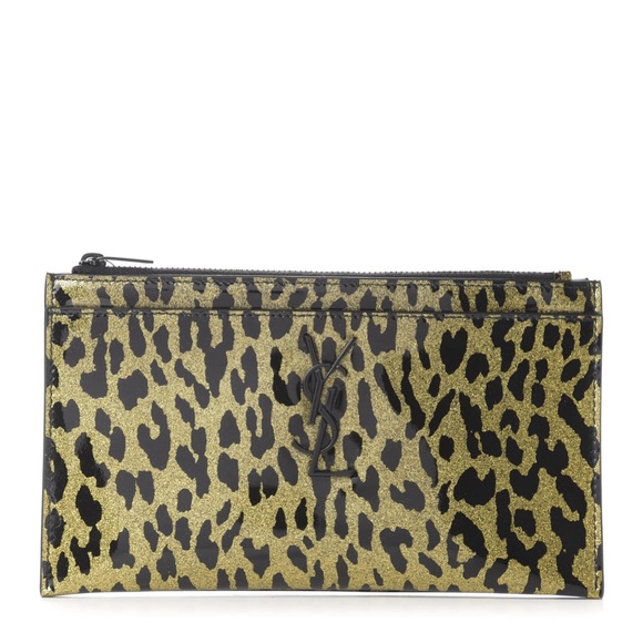 Saint Laurent Black and Gold Leopard Print Wallet - Picture 1 of 7